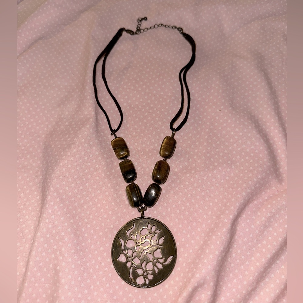Suede beaded pendant necklace